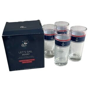 Chic & Tonic NIB Let’s Sail Away High Ball Glasses Set of 4 Nautical Collection